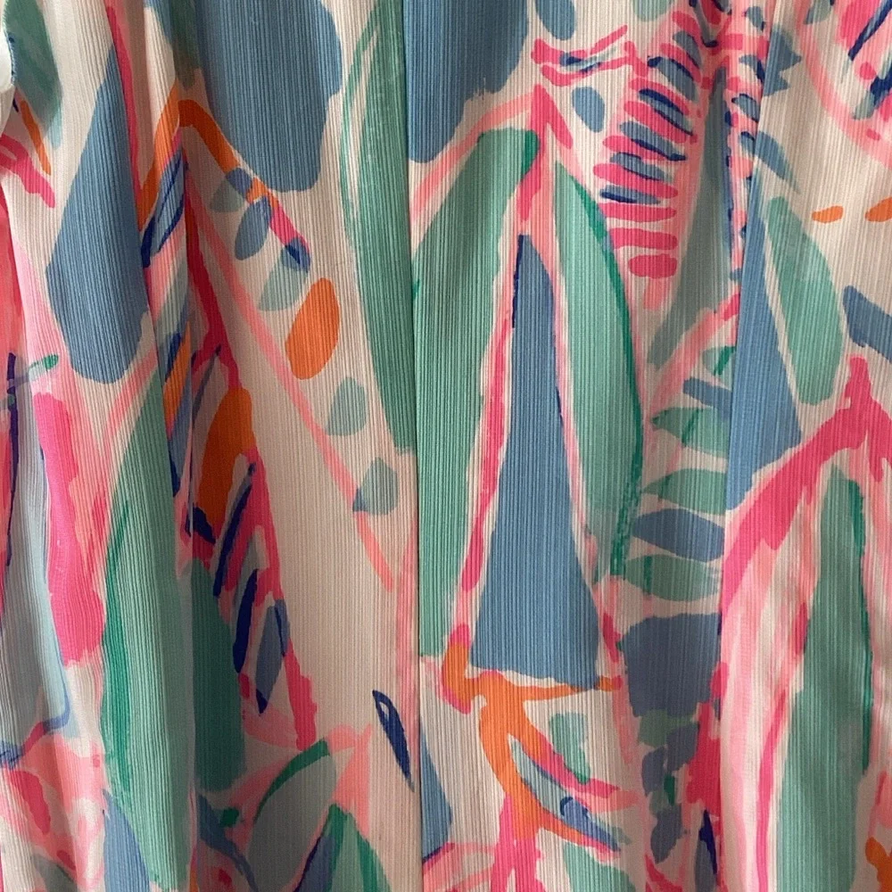 Lilly Pulitzer Pink Aqua Coral Multicolor Dress with White Trim - Picture 4 of 5